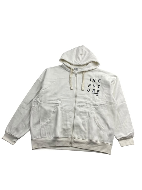 4F Ζακέτα Φούτερ Hoodie Zip Casual Print Λευκή Ανδρική XXL