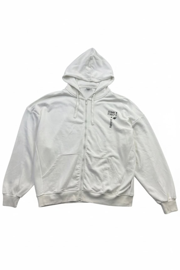 4F Zip Hoodie Logo White Unisex XXL