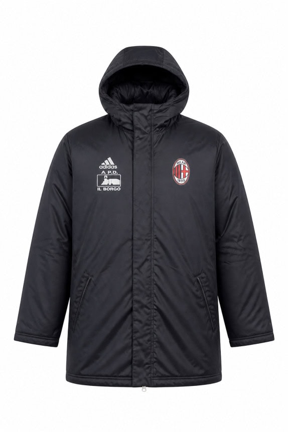 ADIDAS AC MILAN HOODED JACKET SPORTSWEAR BLACK MENS PRE OWNED L