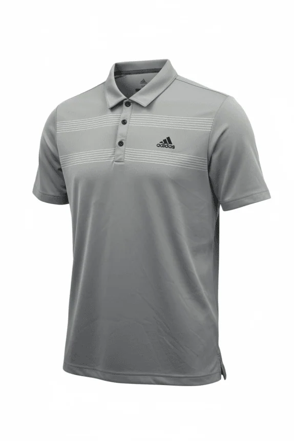 ADIDAS polo da golf a righe con logo grigio da uomo M