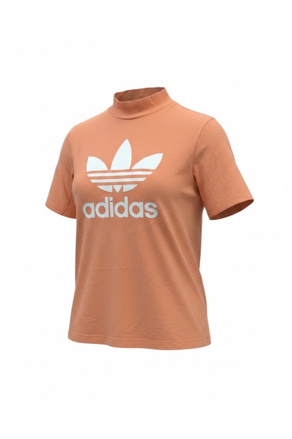 ADIDAS MOCK NECK T SHIRT GRAPHIC PEACH WOMENS PRE OWNED XS