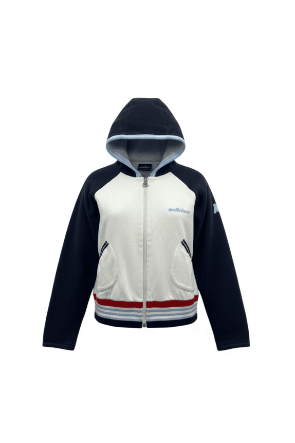 ADIDAS Felpa con cappuccio vintage con logo blu bianco da uomo S