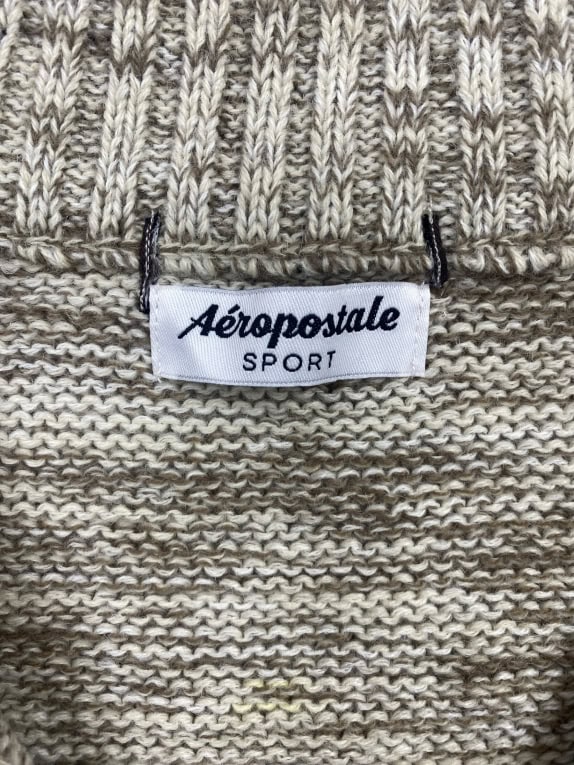 Aeropostale Sport Maglione lavorato a maglia con mezza zip beige marrone da uomo 3XL