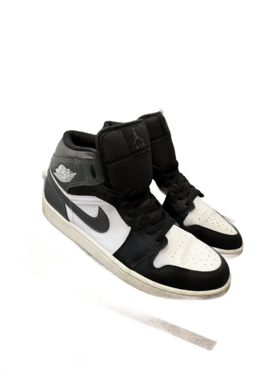 NIKE AIR JORDAN 1 MID SNEAKERS BLACK WHITE MENS PRE OWNED EU 44