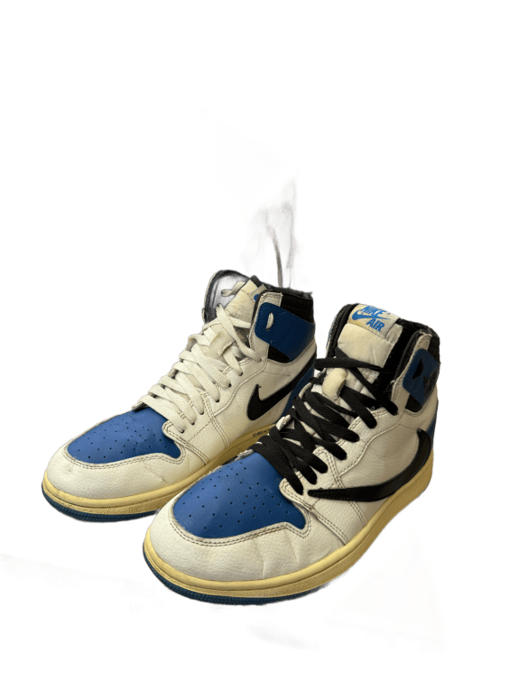 NIKE AIR JORDAN 1 HIGH TRAVIS SCOTT FRAGMENT SNEAKERS WHITE BLUE BLACK MENS PRE OWNED EU 42.5