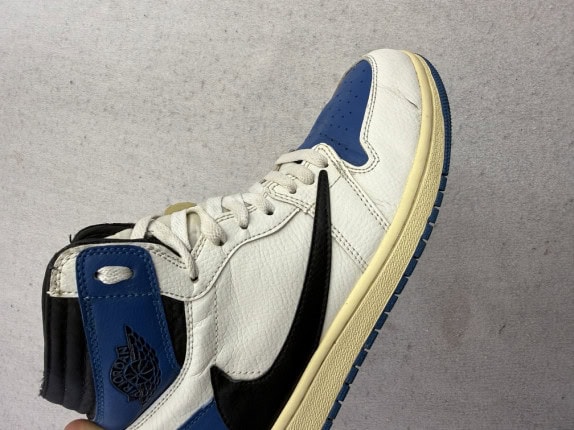 NIKE AIR JORDAN 1 HIGH TRAVIS SCOTT FRAGMENT SNEAKERS WHITE BLUE BLACK MENS PRE OWNED EU 42.5