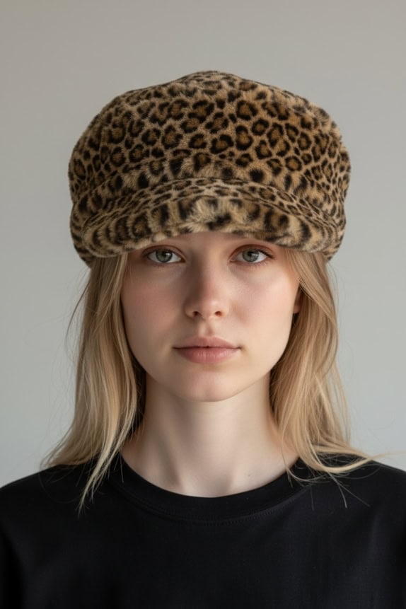 ALESSANDRA BACCI ΚΑΠΕΛΟ BERET FAUX FUR LEOPARD PRINT ΚΑΦΕ ΓΥΝΑΙΚΕΙΟ ONE SIZE