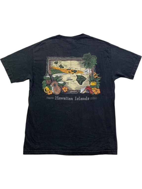 ALSTYLE HAWAII ISLANDS T-SHIRT CON STAMPA SUL RETRO NERA UNISEX L