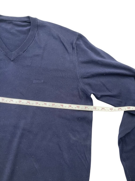 ARMANI V NECK KNIT SWEATER MINIMAL NAVY MEN PRE OWNED M