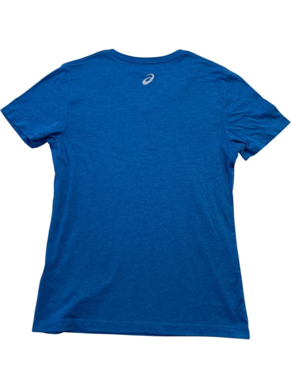 ASICS V NECK T SHIRT SPORTSWEAR GRAPHIC BLUE WOMEN PRE OWNED