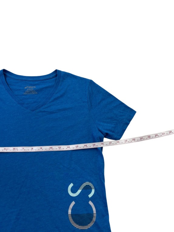 ASICS V NECK T SHIRT SPORTSWEAR GRAPHIC BLUE WOMEN PRE OWNED