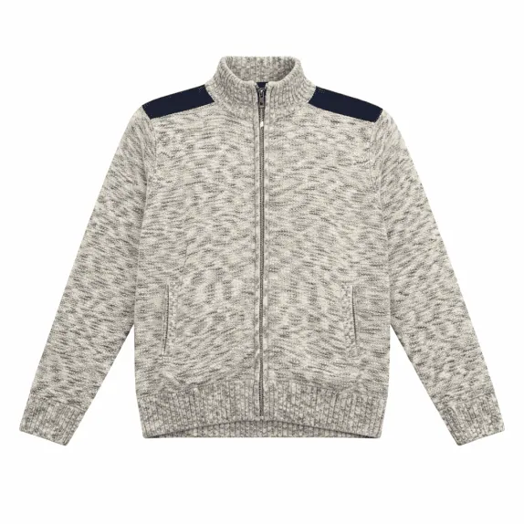Atlas For Men Knitted Zip Cardigan Casual Melange Beige Men’s 3XL
