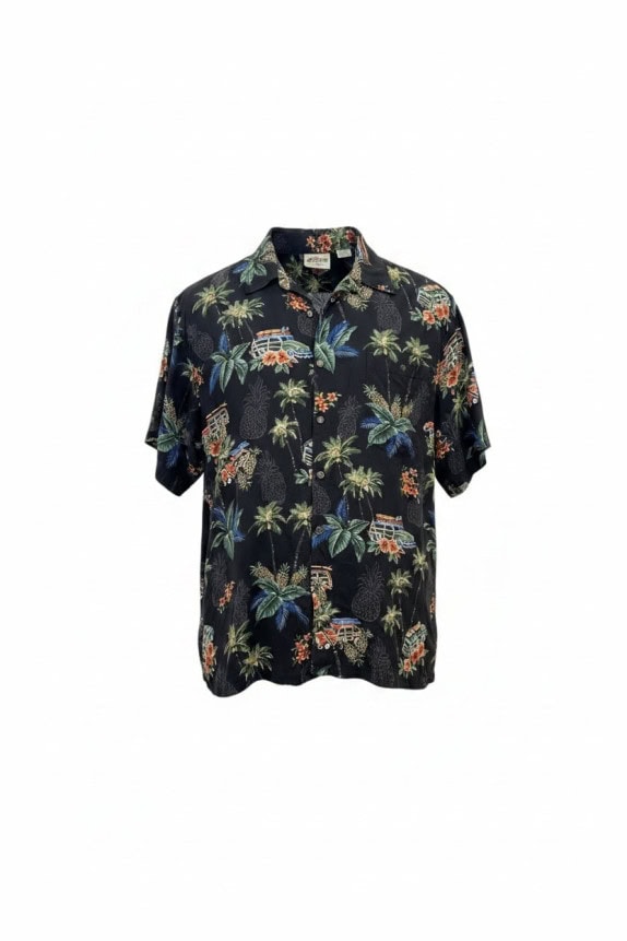 BATTCK BAY HAWAIIAN SHIRT TROPICAL BLACK MEN PRE OWNED L