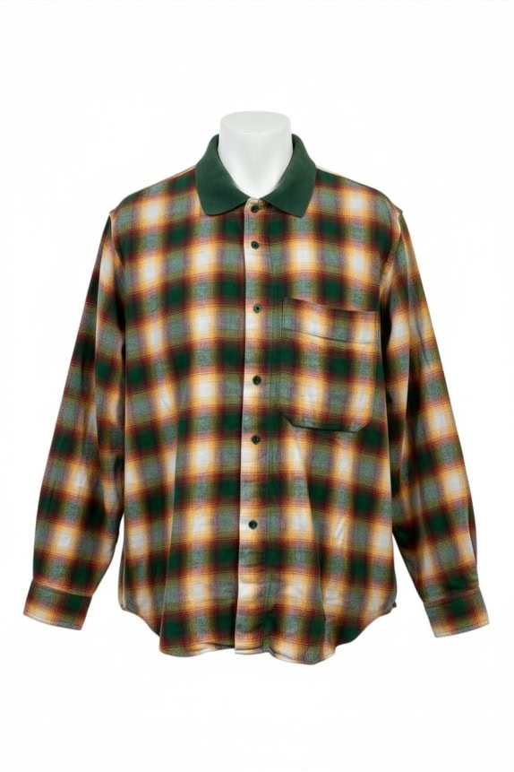 BENETTON SHIRT VINTAGE PLAID GREEN MEN L