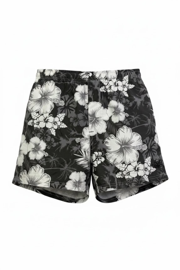 BEST COMPANY SWIM SHORTS FLORAL PRINT BLACK / WHITE UNISEX XXL