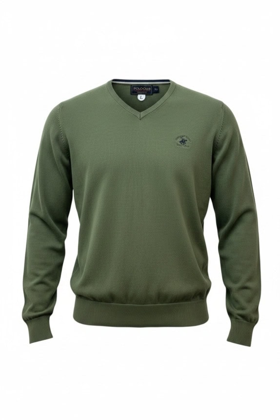 BEVERLY HILLS POLO CLUB ΠΛΕΚΤΟ ΠΟΥΛΟΒΕΡ V NECK ΚΑΘΑΡΟ ΛΑΔΙ ΑΝΤΡΙΚΟ PRE OWNED L