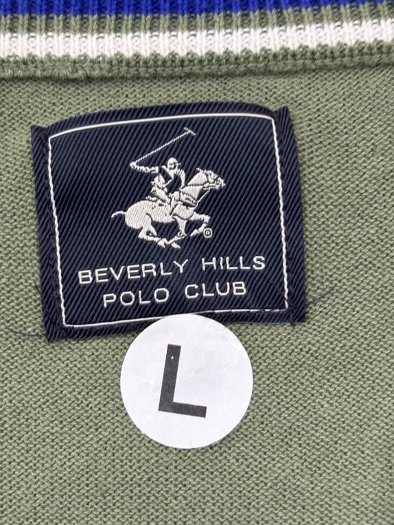 BEVERLY HILLS POLO CLUB V NECK KNIT SWEATER CLEAN OLIVE MEN PRE OWNED L