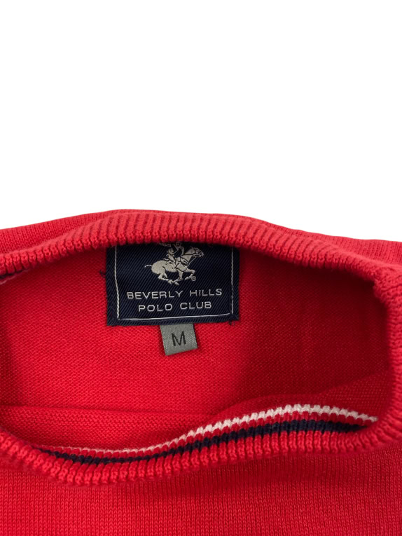 BEVERLY HILLS POLO CLUB Πλεκτό Sweater Vintage Logo Κόκκινο Ανδρικό M