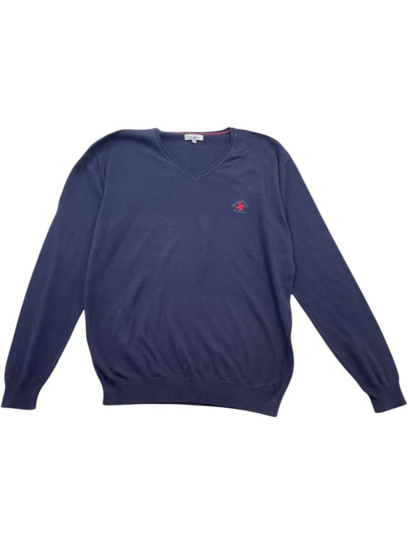 BEVERLY HILLS POLO CLUB MAGLIONE SCOLLO A V MINIMAL NAVY UOMO PRE OWNED L