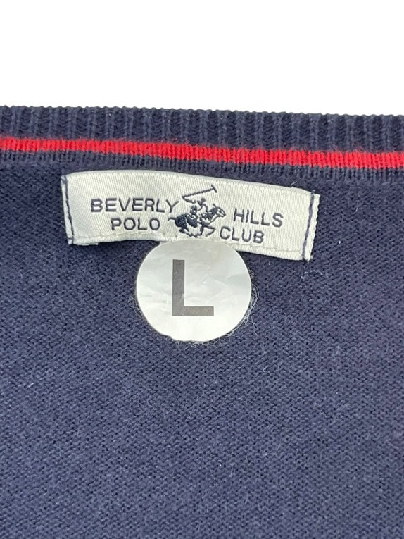 BEVERLY HILLS POLO CLUB MAGLIONE SCOLLO A V MINIMAL NAVY UOMO PRE OWNED L