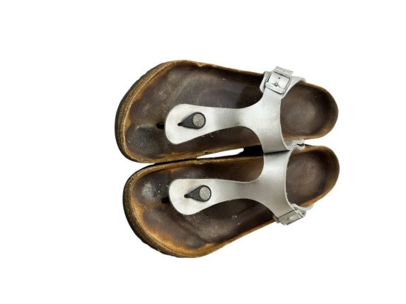 BIRKENSTOCK THONG SANDALS CLASSIC SILVER WOMENS PRE OWNED