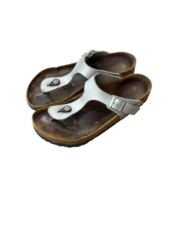 BIRKENSTOCK THONG SANDALS CLASSIC SILVER WOMENS PRE OWNED