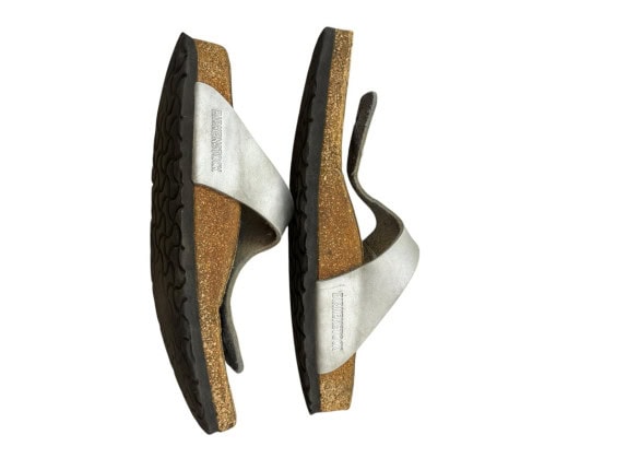 BIRKENSTOCK THONG SANDALS CLASSIC SILVER WOMENS PRE OWNED