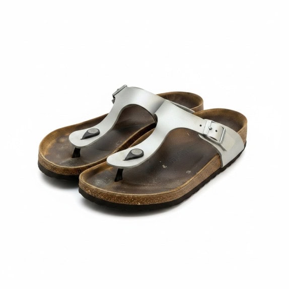 BIRKENSTOCK THONG SANDALS CLASSIC SILVER WOMENS PRE OWNED