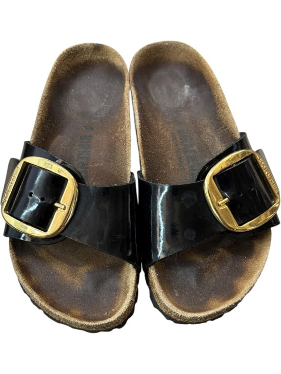 BIRKENSTOCK SLIDE SANDALS MINIMAL BLACK WOMENS PRE OWNED