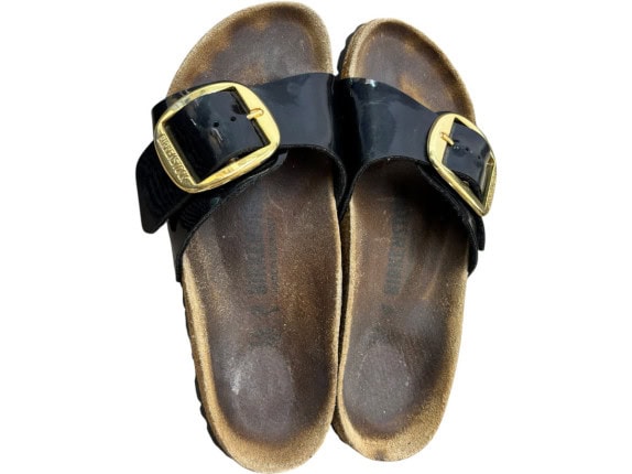 BIRKENSTOCK SLIDE SANDALS MINIMAL BLACK WOMENS PRE OWNED