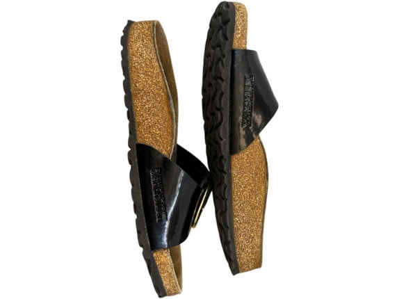 BIRKENSTOCK SLIDE SANDALS MINIMAL BLACK WOMENS PRE OWNED