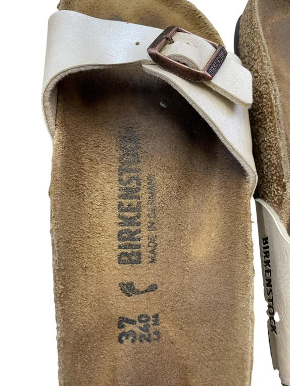 Birkenstock Slide Sandals Double Strap Leather Cream Unisex EU 37