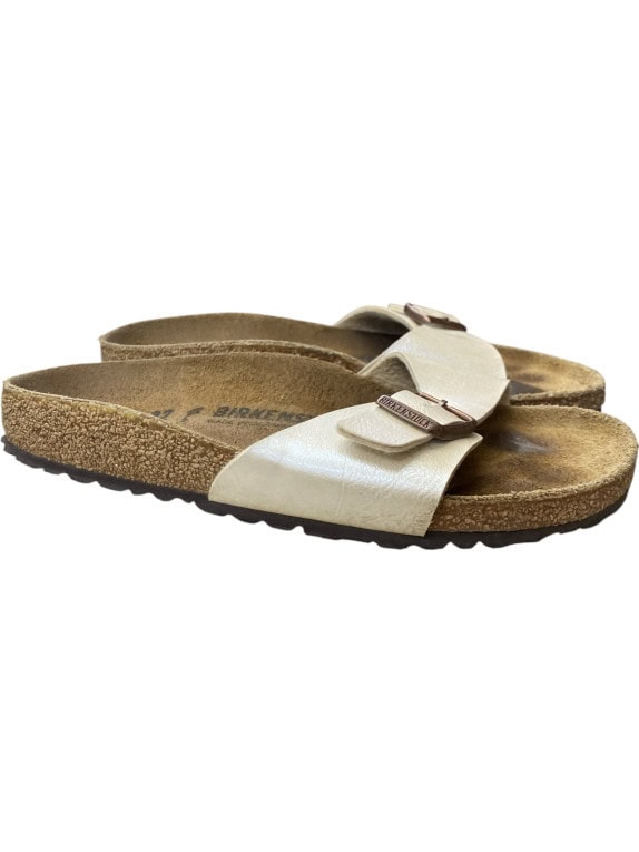 Birkenstock Slide Sandals Double Strap Leather Cream Unisex EU 37