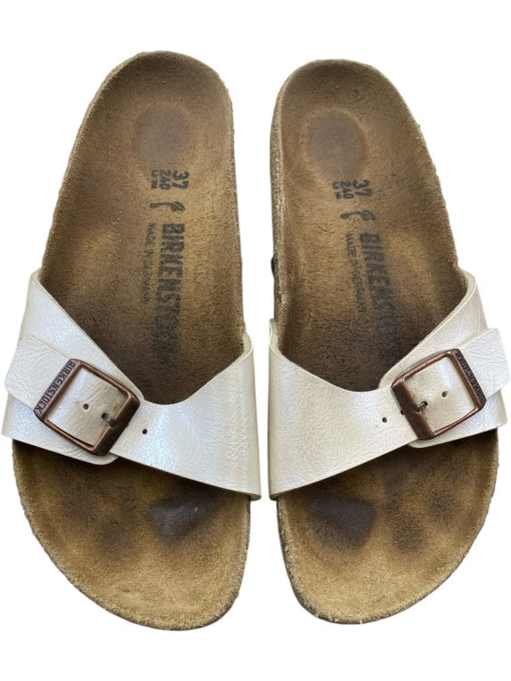 Birkenstock Slide Sandals Double Strap Leather Cream Unisex EU 37