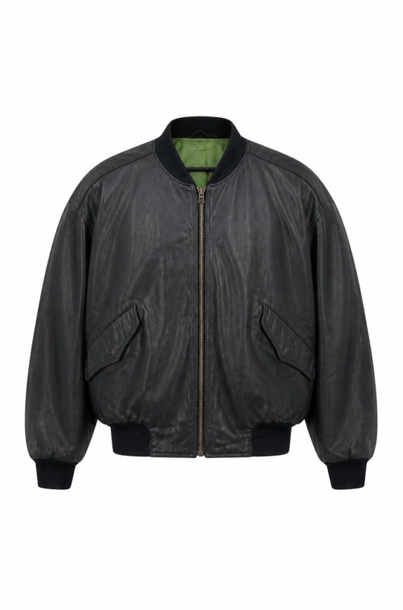 BOSS BOMBER LEATHER JACKET CLASSIC NERO UOMO PRE OWNED L