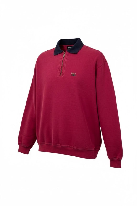 BOSS HUGO BOSS FELPA HALF ZIP CLASSIC BORDEAUX UOMO PRE OWNED XL
