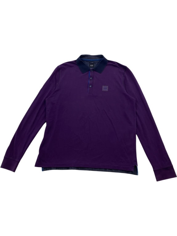 BOSS HUGO BOSS LONG SLEEVE POLO SHIRT REGULAR FIT PIMA COTTON PURPLE MALE XL