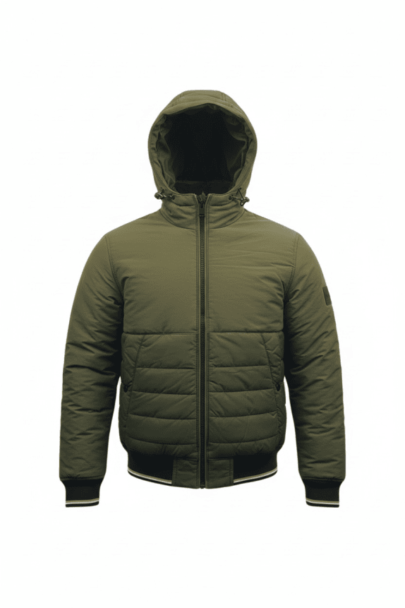 BOSS Μπουφάν Puffer Casual Κουκούλα Χακί Ανδρικό S