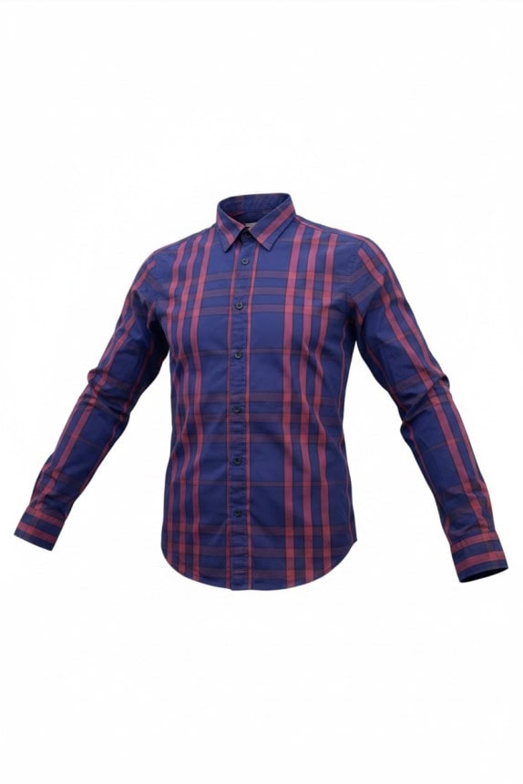 BURBERRY BRIT ΠΟΥΚΑΜΙΣΟ CLASSIC CHECK NAVY ΡΟΖ ΑΝΤΡΙΚΟ PRE OWNED S