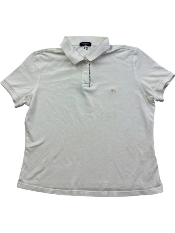 BURBERRY LONDON POLO SHIRT MINIMAL OFF WHITE WOMENS PRE OWNED XS