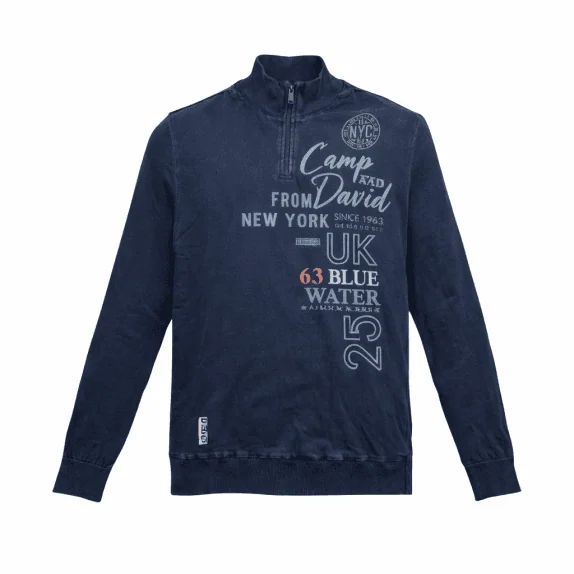 Camp David Felpa casual half-zip con logo blu da uomo 3XL