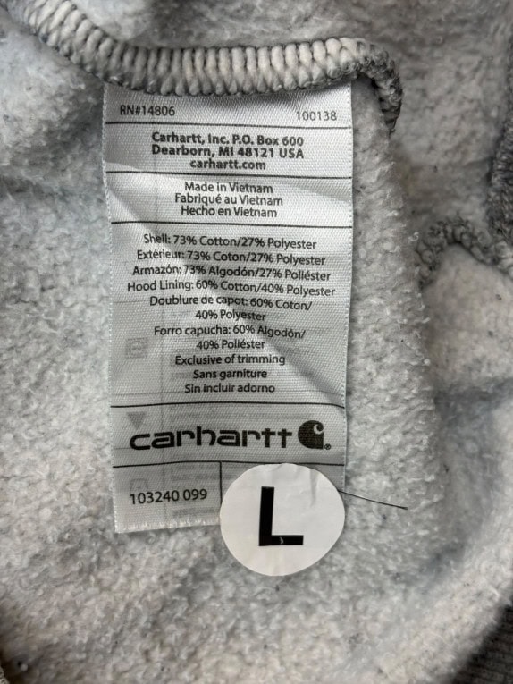 CARHARTT HALF ZIP HOODIE WORKWEAR ΓΚΡΙ ΑΝΤΡΙΚΟ PRE OWNED L