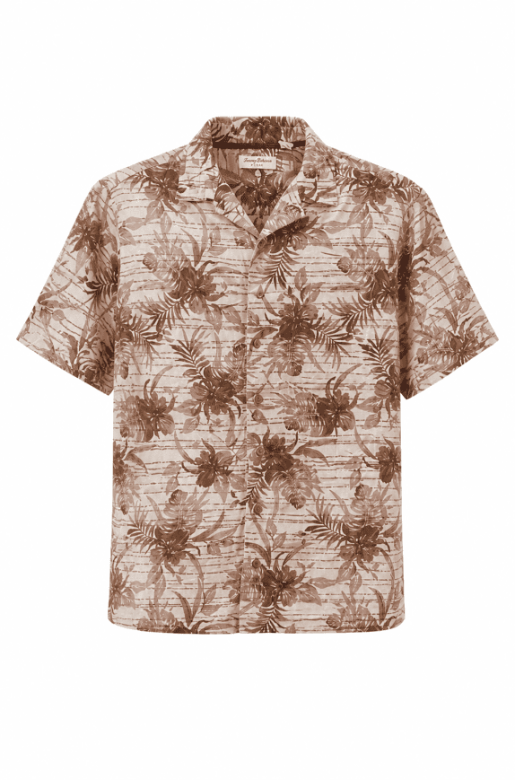 CARIBBEAN CAMICIA HAWAIIAN FLORAL BEIGE MARRONE UOMO PRE OWNED XL