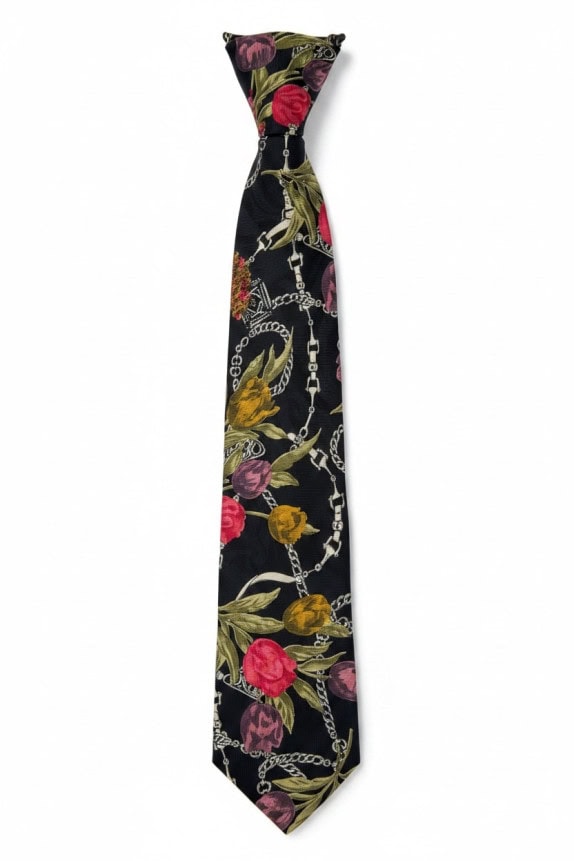 CARLO PIGNATELLI FOR INTHEMA TIE FLORAL BLACK MEN PRE OWNED