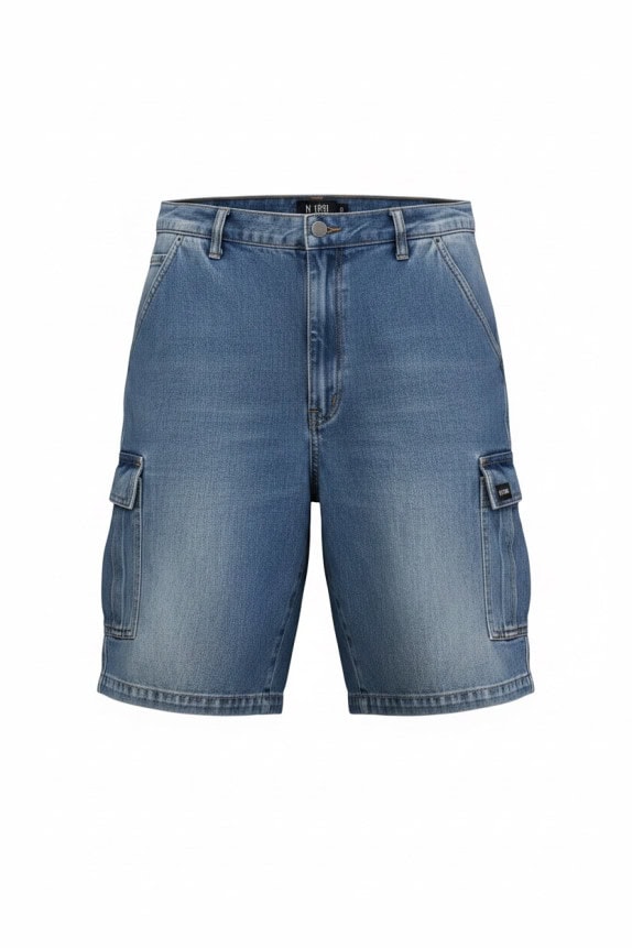 CERRUTI JEANS DENIM CARGO SHORTS WASHED BLUE MEN PRE OWNED M