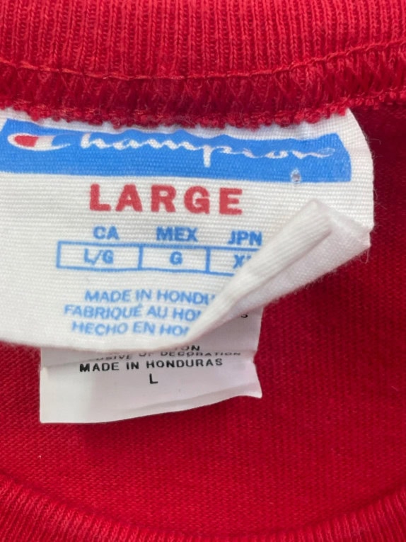 CHAMPION GRAPHIC TEE SPORTSWEAR RED UNISEX PRE OWNED L