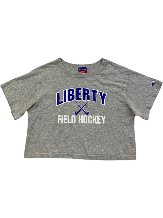 CHAMPION CROPPED GRAPHIC TEE COLLEGIATE GREY WOMENS PRE OWNED S