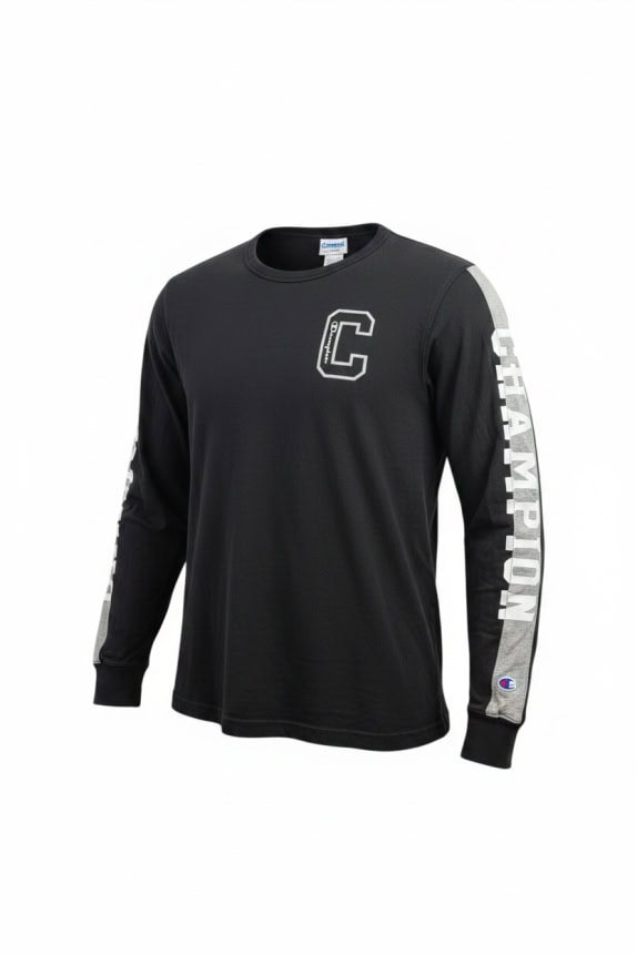 CHAMPION Maglia a maniche lunghe 90s con logo Spellout nera UNISEX taglia L