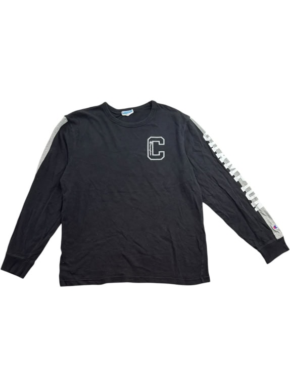 CHAMPION Maglia a maniche lunghe 90s con logo Spellout nera UNISEX taglia L