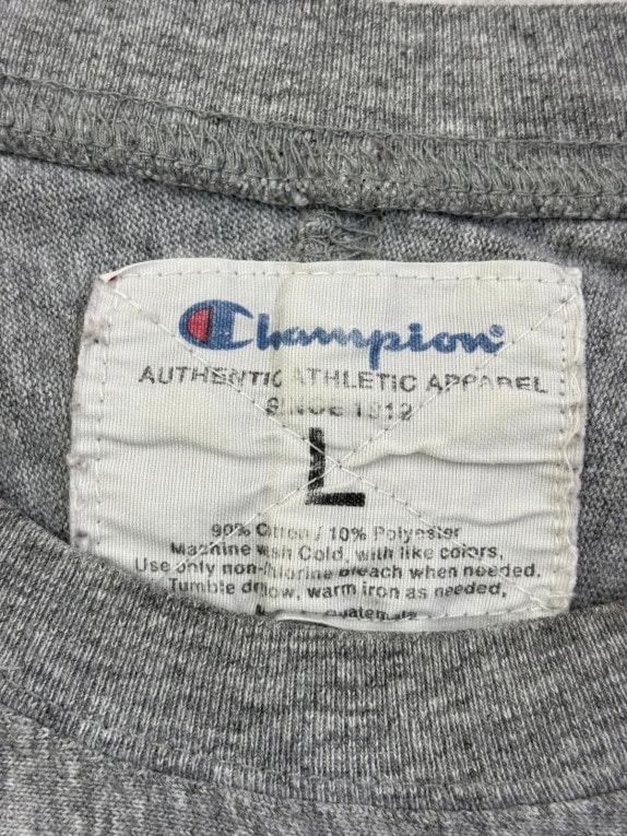 CHAMPION LONG SLEEVE SHIRT VINTAGE COLLEGIATE GREY MENS PRE OWNED L